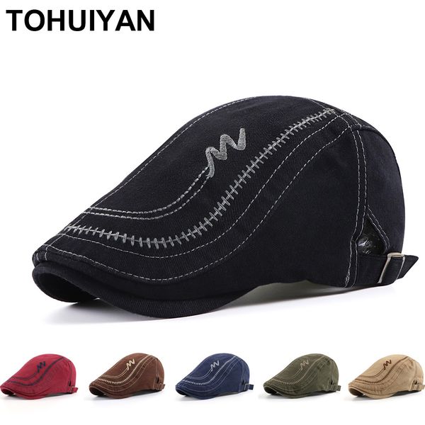 

classic newsboy caps men fashion cotton duckbill hat summer autumn women flat cap vintage baker boy hats droping shipping 201216, Blue;gray