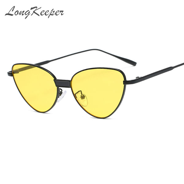 

longkeeper ladies fashion retro cat eye sunglasses women brand designer vintage black yellow metal frame sun glasses uv400 gafas, White;black