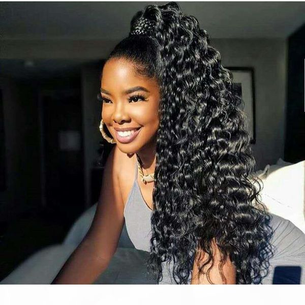 

16inch kinky curly ponytail human hair extensions for black women natural black #1b real human hair wrap drawstring ponytail extensions