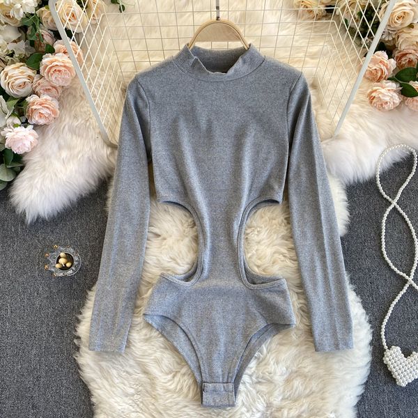 

2021 new singiny feminine out vintage neck long spring overalls fashion streetwear bodysuit style vhtq, Gray