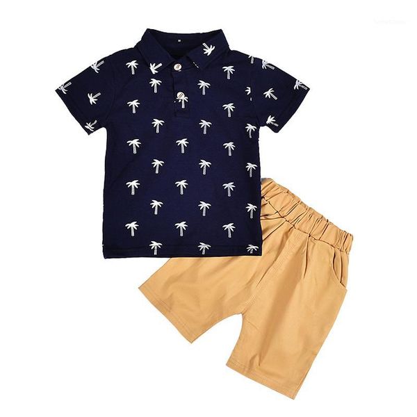 

clothing sets summer kids boys short sleeve coconut tree print blouse t-shirt+shorts children casual outfits sets1, White