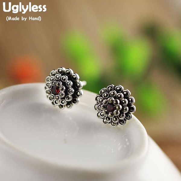 

uglyless blooming flowers studs for women mini floral earrings 925 silver brincos fine jewelry marcasite garnet earrings e1707, Golden;silver