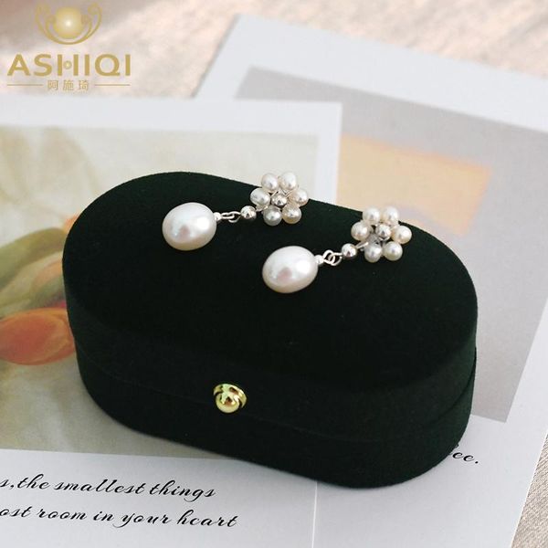 

ashiqi natural freshwater pearl earrings 925 sterling silver handmade woven flowers long personality women