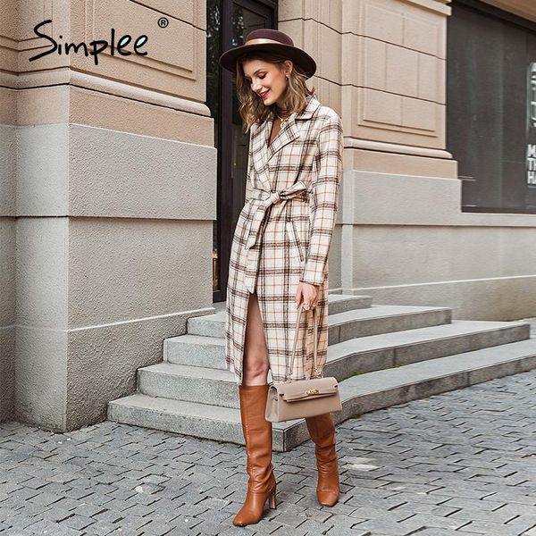 

simplee streetwear long sleeve sashes coat women elegant autumn winter plaid blazer 2020 office ladies pocket warm blazer wear, Black