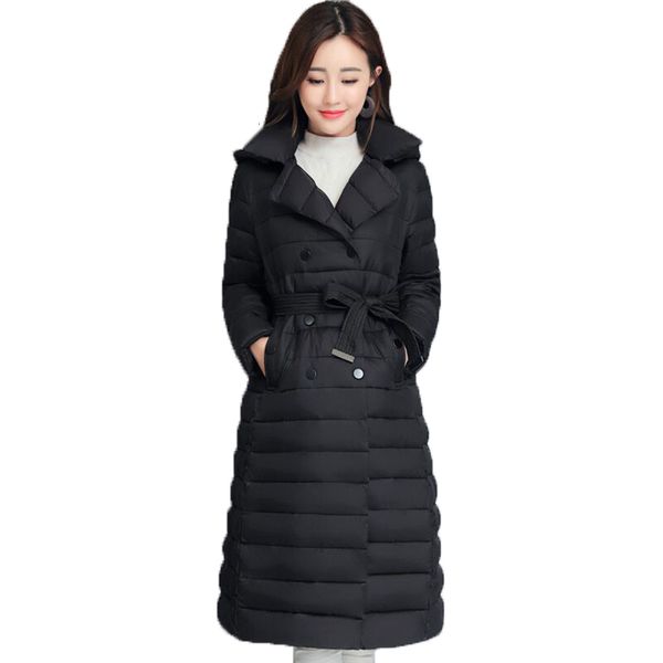 

2021 turn down collar winter jacket women padded breasted buttons thick ladies casual long parka outwear women's solid warm coat cx2008, Black