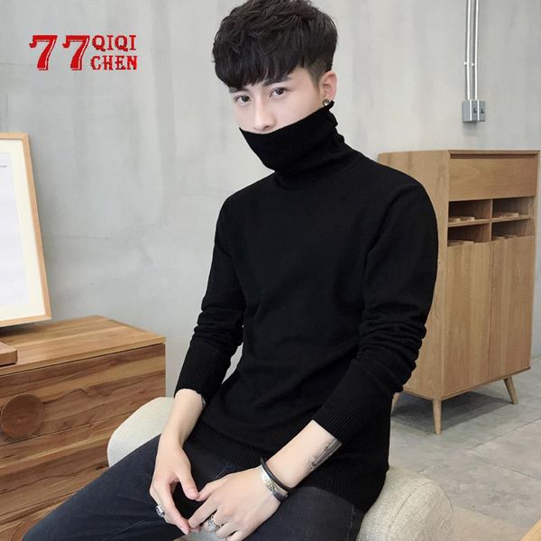 

mens turtleneck sweaters autumn winter slim solid color casual knitted sweater men sweater plus size 3xl pullovers sueter hombre, White;black