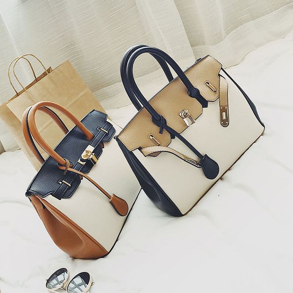 

2017 новая женская сумка личи узор birkin bag корейский стиль контрастный цвет портативный биркин сумка pu кожаные женские женские для доста