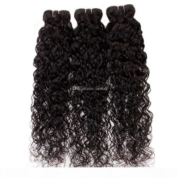 

peruvian virgin human hair water wave 3 bundles curly peruvian malaysian indian human hair extensions 10-30 inch full head water wave weft, Black