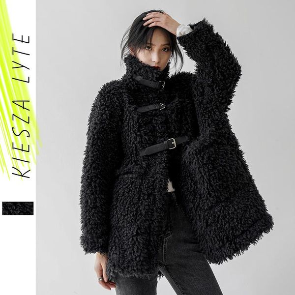

women's fur & faux black lamb wool coat for women 2021 winter korean style loose warm heavy woolen coats casual jackets