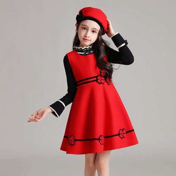 

drs girls' tweed autumn winter children's 2020 new little girl suit versatile skirt, Red;yellow