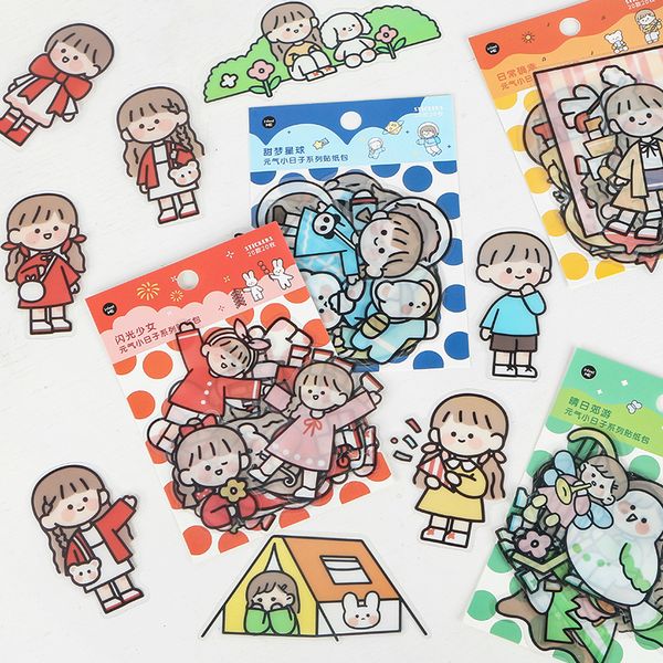 

20 pcs/lot transparent pvc sticker cute cartoon character little girl student couple scrapbook label stationery sticker