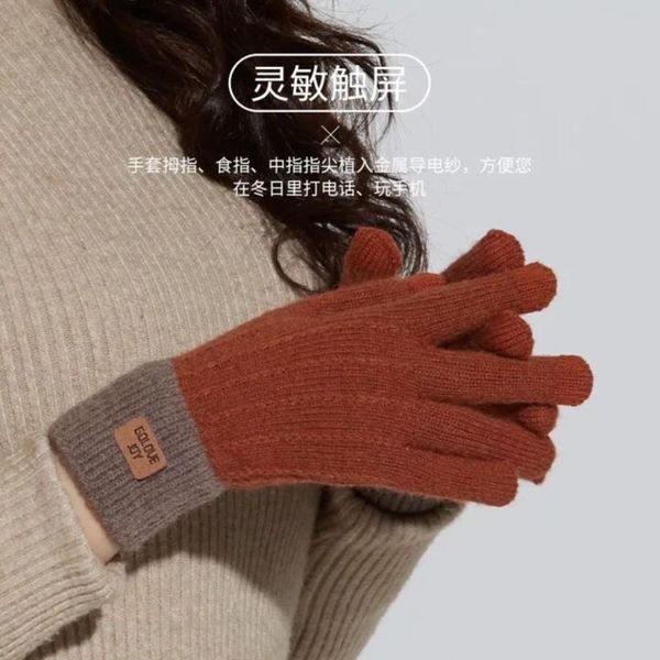 

alpaca knitted touch screen gloves 2020 women' warm in autumn and winter outdoor anti ing and thickening, Blue;gray