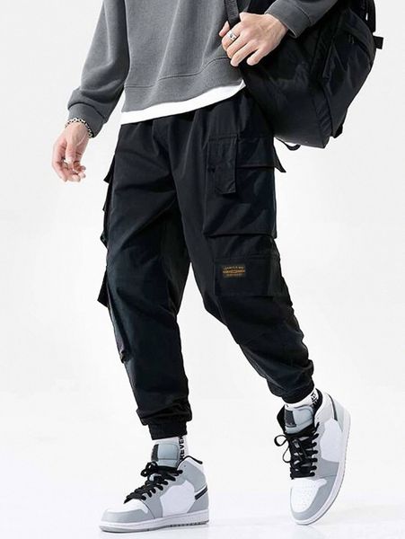 

men patch detail cargo pants f6sb#, Black