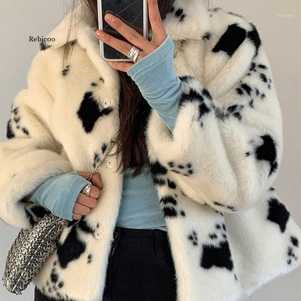 

winter black and white faux coat women short turn-down collar thick warm overcoat korean sweet plush coats new1