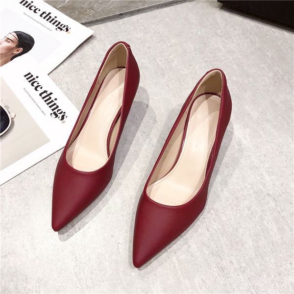 

20new soft leather with medium stiletto high heels flat snout french foot unique women's shoes five inches. hwwz, Black