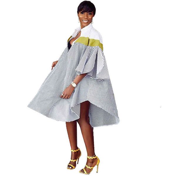 

plus size loose shirt dress women autumn korean streetwear casual shirt dress button striped print oversized white blouse, Black;gray