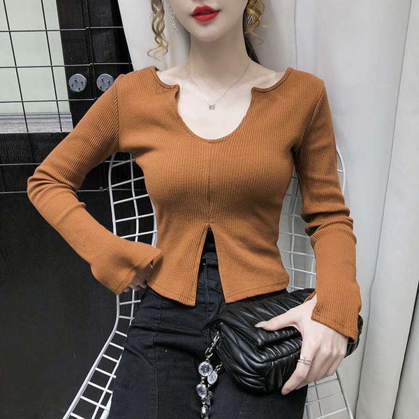 

new 2020 split t-shirt women's style in early autumn 2020, Black;brown