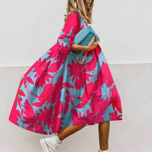 

summer floral leopard print half sleeve shirt women casual o neck loose long shirt retro elegant female vestidos, White