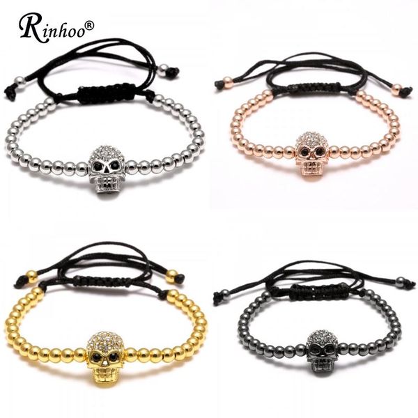 

rinhoo handmade beads braided macrame charm wrap cord beaded bracelet bangles adjustable rope jewelry for men women, Golden;silver