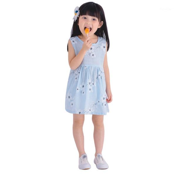 

girl's dresses summer girl dress glory flower pattern child a line brief princess sweet breathable sleeveless soft cotton and linen dre, Red;yellow