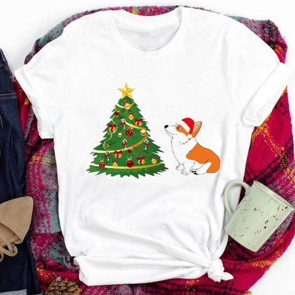 

tees for women lady dog animal cartoon funny gift new year merry christmas print tshirt clothes graphic female t t-shirt, White