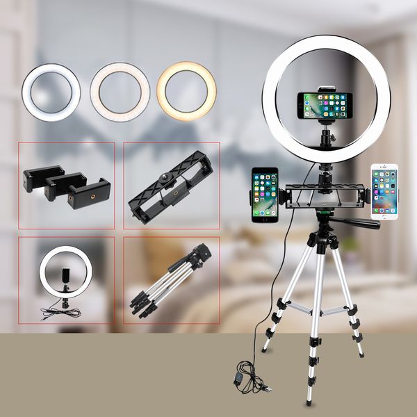 

selfie led makeup ring light for 3 phones 26cm/16cm ringlight for youtube 136cm ring lamp video pgraphy light stand tripod