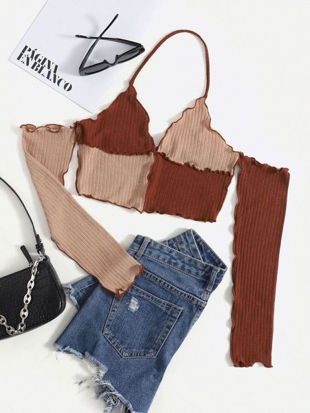 

color block halter neck s4mj#, White