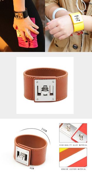

simple fashion - leather gift bracelets for wide designer jewelry women luxury bangles alloy buckle 5 colors, Black