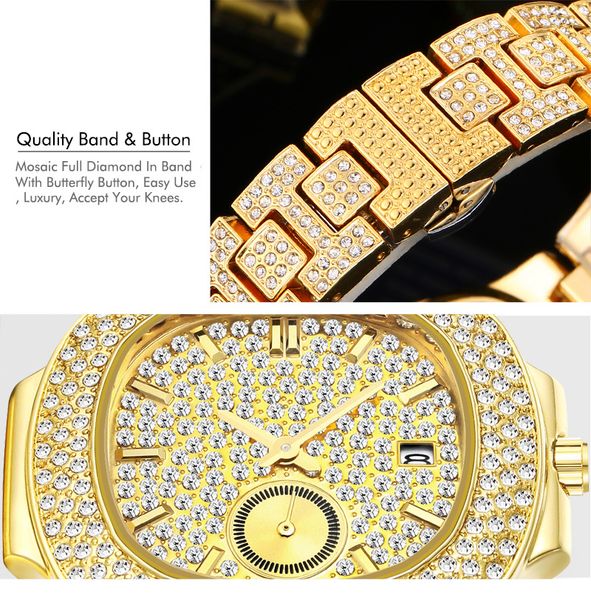 

diamond rhinestone steel belt mens watch hip hop iced out watches men watches fashion design, Slivery;brown