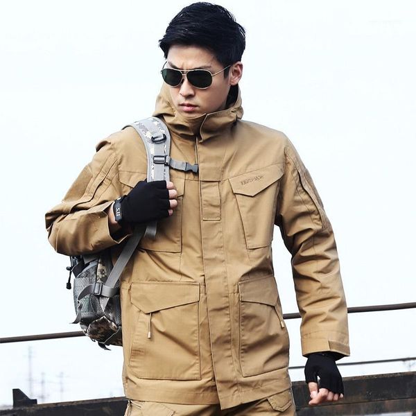 

men's jacket tactical jacket male waterproof windbreaker army spring autumn working clothes camouflage hooded coat1, Black;brown