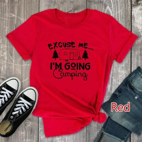 

going camping letter print t shirt women short sleeve o neck loose tshirt 2021 summer women tee shirt camisetas mujer, White
