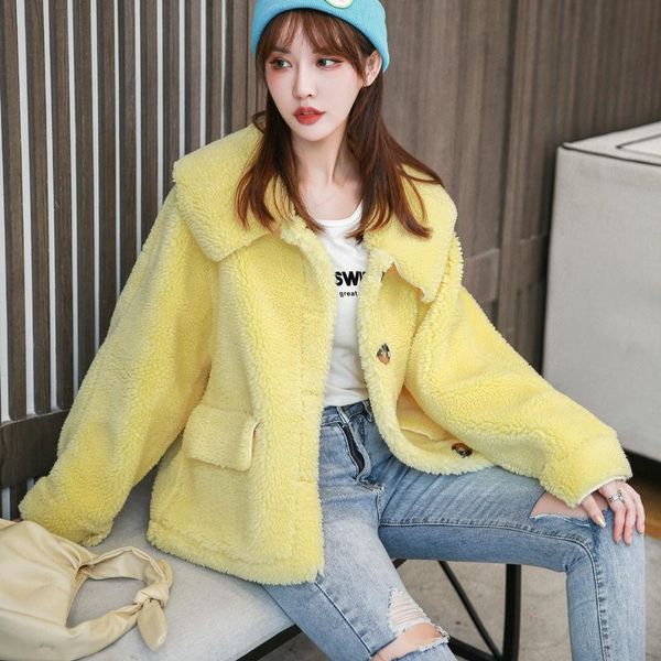 

faux fur coat women autumn winter fluffy teddy jacket coat plus size long sleeve outerwear turn down short female q69, Black