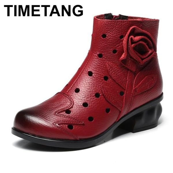 

timetangnew women genuine leather boots shoes spring autumn boots women female fashion female ankle mujere1190, Black