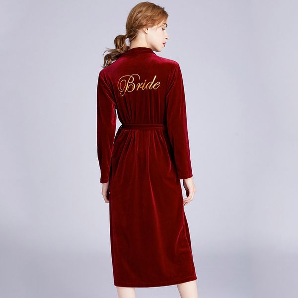 

2021 new women's autumn spring midi velour nightgowns solid slim embroidery female sleepwear v neck with sashes nightwear nightdress h6, Black;red