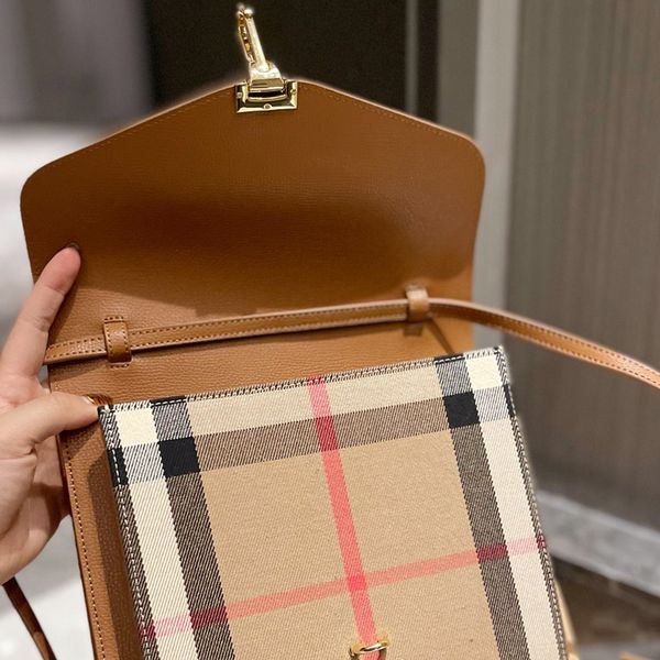 

2022messenger bag shoulder purse women crossbody bags patchwork color canvas checked genuine leaather flip woman ha