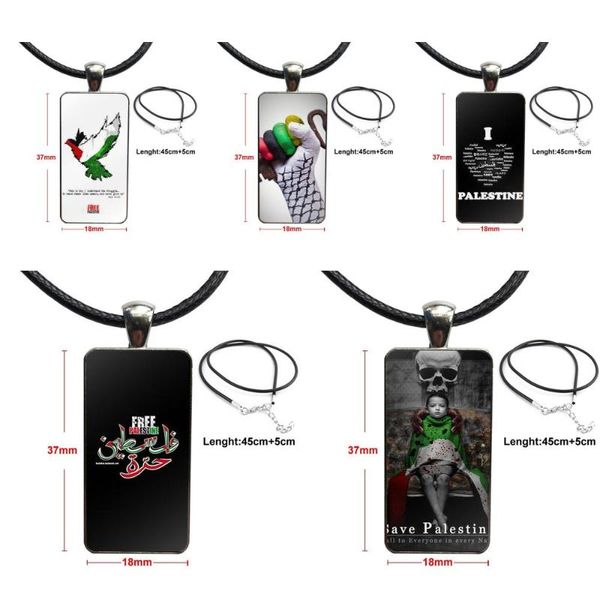 

palestine art swars for girls vintage jewelry steel color glass cabochon choker pendant long rectangle necklace, Silver