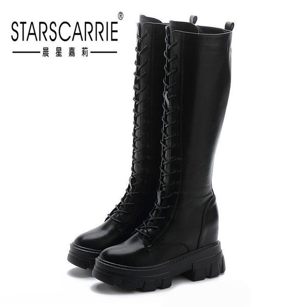 

women's front lace up boots women's knee less than knee 2020 boots knights high, Black