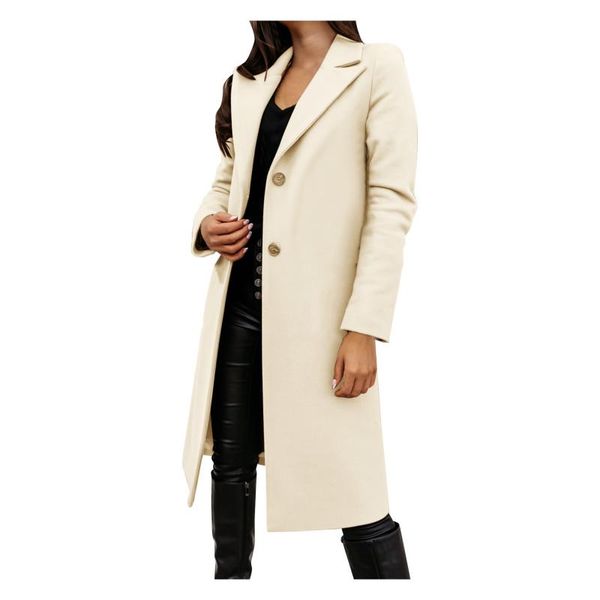 

2021 autumn winter wool coat women lapel windbreaker coat fashion ladies jacket female outwear long overcoat manteau femme hiver, Black