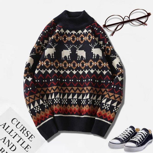 

mens causal o neck sweater deer printed autumn winter christmas pullover knitted jumper sweaters slim fit male clothes1, White;black