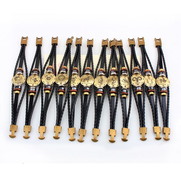 

80 constellation genuine leather hand woven off bracelet jewelry selling gifts, Golden;silver
