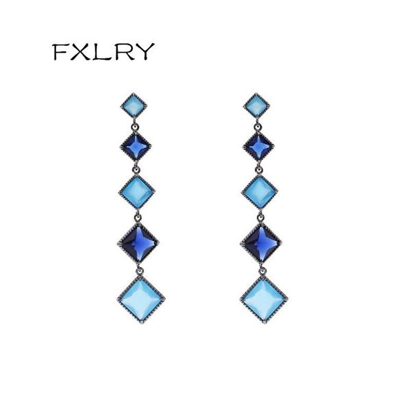 

dangle & chandelier fxlry luxury jewelry crystal geometric shape water blue inlaid zircon party earrings for women, Silver