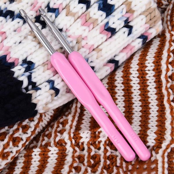 

sewing notions & tools pink crochet hook set plastic handles aluminum knitting needles weave craft yarn tool, Black