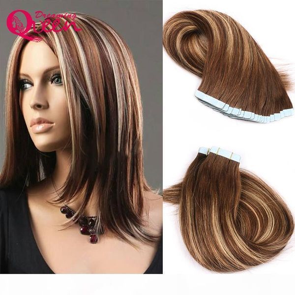 

#4 27 4 color tape in human hair extensions brazilian virgin human straight hair 50g 20pcs set skin weft virgin hair weave ing, Black