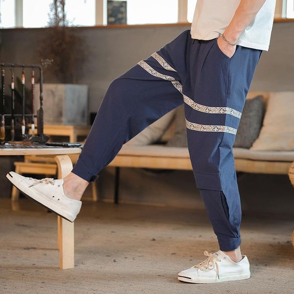 

japanese casual cotton linen trouser man jogger pants chinese baggy pants men hip hop harem joggers new male trouse1, Black