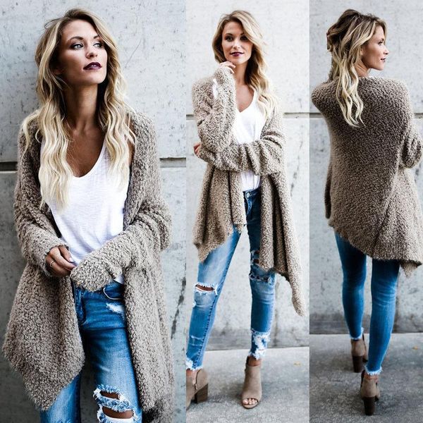 

women's jackets women coats 2021 duster waterfall hooded long jacket wrap drape outwear, Black;brown