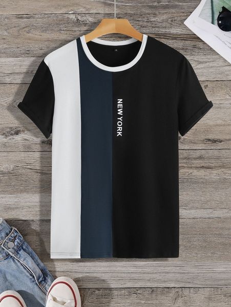 

men letter graphic cut and sew tee a5o3#, White;black