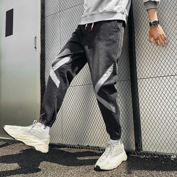 

net red 2020 new fashion brand spring and autumn slim small feet korean casual nine point leggings men's jeans, Blue