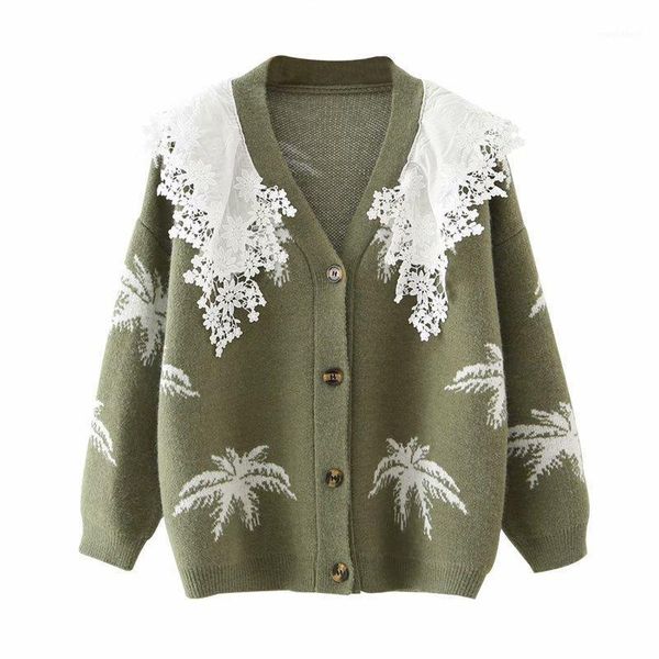 

patch embroidered jacquard decorative sweater cardigan female 2020 autumn sweet v-neck knitted jacket tide casual cardigans1, White