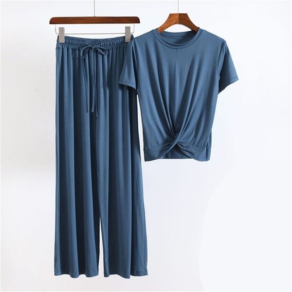 

2021 2pcs modal pyjamas women's ensemble short sleeves spring pajamas new fall home loose clothes long pant sleep suit fwjt, Black;red