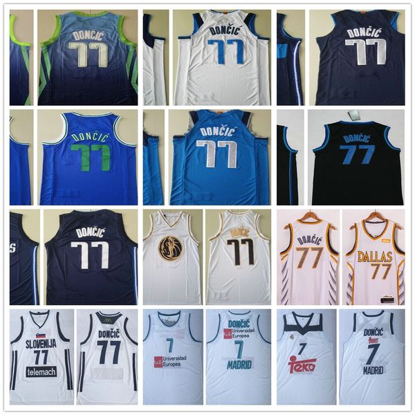 

new stitched men kids youth 2021 city white doncic 77 luka jersey basketball blue navy college 7 doncic ncaa shirts embroidery fast shipping, Black;red
